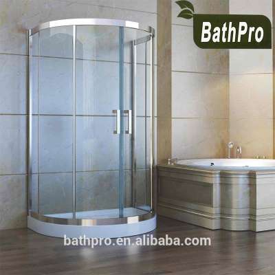 Round shape tempered acrylic tray glass shower enclosure shower room with sliding Door