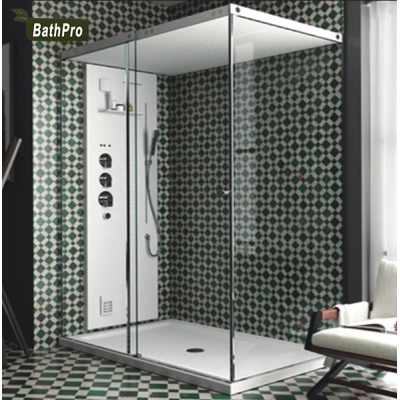 rectangle shape simple transparent wet steam room with shower