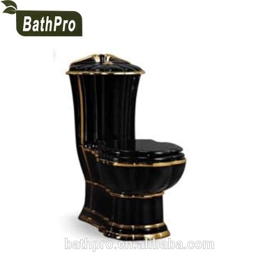 Elegant Black Gold P-trap S-trap Ceramic Material 2 Piece Toilet