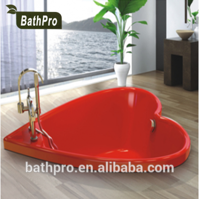 Red Color Drop in Heart Shaped Bathtub for Adult