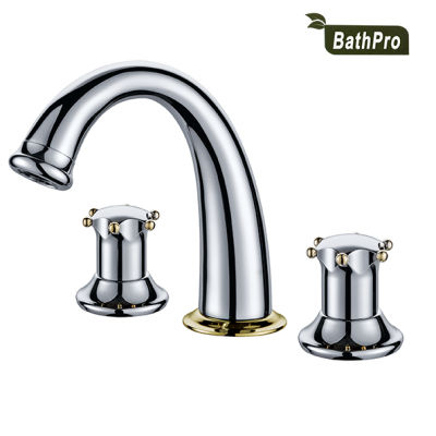 stainless steel deck mounted wash basin faucet with three hole