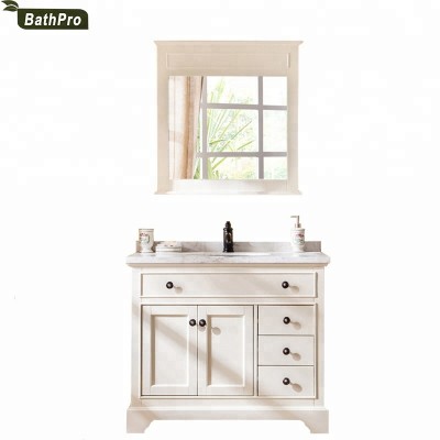 White Gloss Painted Surface Solid Wood Knock Down Bathroom Vanity Cabinet with Sink