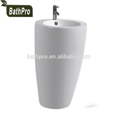 Porcelain round shape free standing one piece ceramic basin and ceramic sink