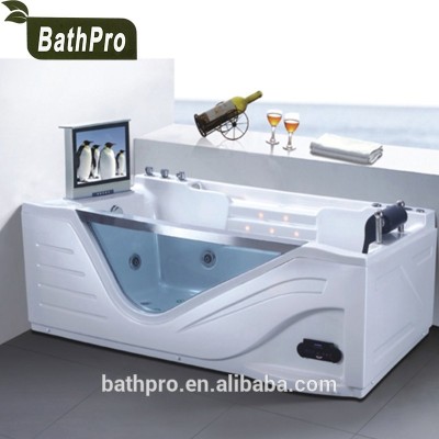 Corner Installation Transparent 1 Person Massage Whirlpool Hydro Bathtub with TV Pillow