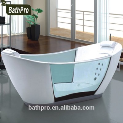 Price of large 2 person Waimaotong transparent glass bathtub with massage function