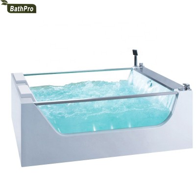 Whirlpool Massage Bathtub Acrylic Transparent Glass Two Person Freestanding Bathtub for Adult