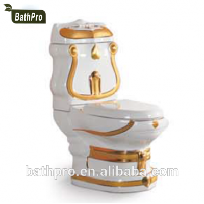 Luxury White And Golden Color Two Piece Toilet