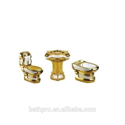 Gold Plated Sanitary Ware Washdown WC Basin Bidet Toilet Sets